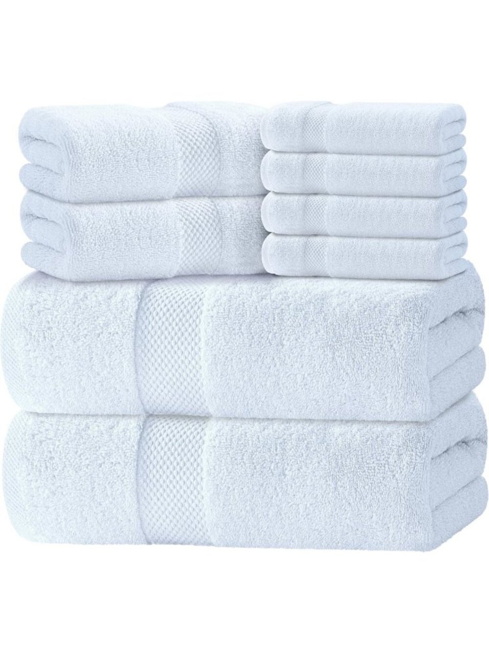 Luxury Soft 100% Turkish Cotton White Bath Towel Set of 8 - Classic & Plush